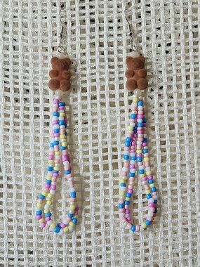 Handmade Pastel Beaded Gummy Bear Drop Earrings - Multicolor